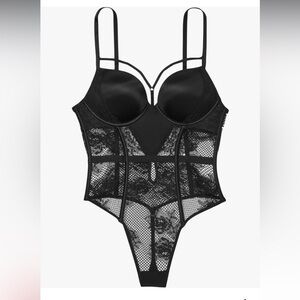 Victoria's Secret Black Medium Very Sexy Bombshell Fishnet Floral Teddy Bodysuit
